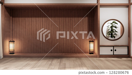 Scandinavian empty room designed to have a Japanese feel, Mock up modern japandi room.3D rendering Scandinavian empty room designed to have a Japanese feel, Mock up modern japandi room.3D rendering 128280676
