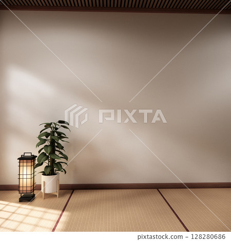 Tatami mat floor, room japanese traditional style. 3D rendering 128280686