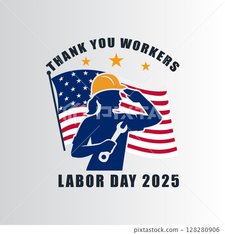 Labor Day 2025 with Saluting Worker and USA Flag Labor Day 2025 with Saluting Worker and USA Flag 128280906