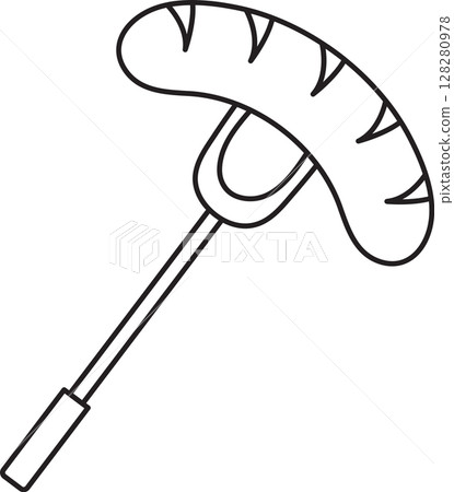 grilled sausage on a fork, oktoberfest, simple black and white icon on an isolated background grilled sausage on a fork, oktoberfest, simple black and white icon on an isolated background 128280978