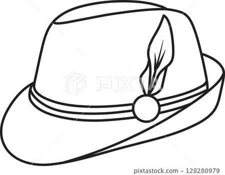 Tyrolean hat with a feather, Oktoberfest, simple black and white icon on an isolated background Tyrolean hat with a feather, Oktoberfest, simple black and white icon on an isolated background 128280979
