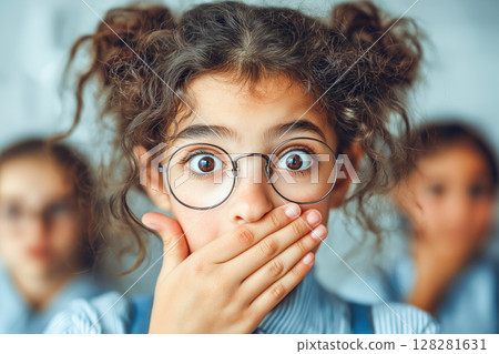 Surprised schoolgirl with big glasses Surprised schoolgirl with big glasses 128281631