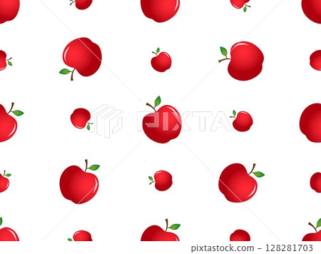 Red apples and green leaves seamless pattern doodle design on white background vector illustration Red apples and green leaves seamless pattern doodle design on white background vector illustration 128281703