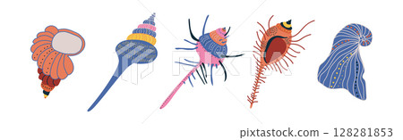 Colorful Tropical Shell as Underwater Sea Bottom Element Vector Set Colorful Tropical Shell as Underwater Sea Bottom Element Vector Set 128281853