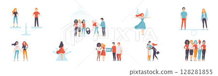 Gender Equality in Society with Woman Character Fight Against Discriminations Vector Set Gender Equality in Society with Woman Character Fight Against Discriminations Vector Set 128281855