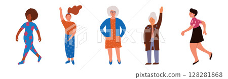 Pretty Body Positive Woman in Standing Pose Vector Set Pretty Body Positive Woman in Standing Pose Vector Set 128281868