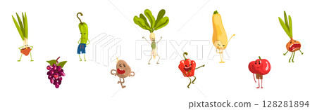 Funny Vegetable Character with Face and Arms Vector Set Funny Vegetable Character with Face and Arms Vector Set 128281894