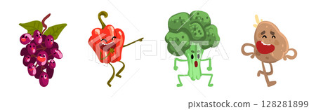 Funny Vegetable Character with Face and Arms Vector Set Funny Vegetable Character with Face and Arms Vector Set 128281899