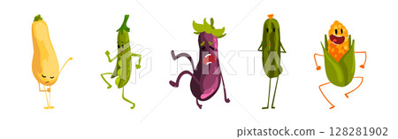 Funny Vegetable Character with Face and Arms Vector Set Funny Vegetable Character with Face and Arms Vector Set 128281902