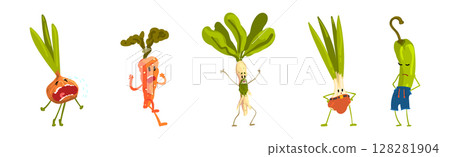 Funny Vegetable Character with Face and Arms Vector Set 128281904