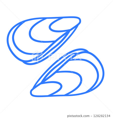 Sketch illustration of a seafood.  Line art mussel. 128282134