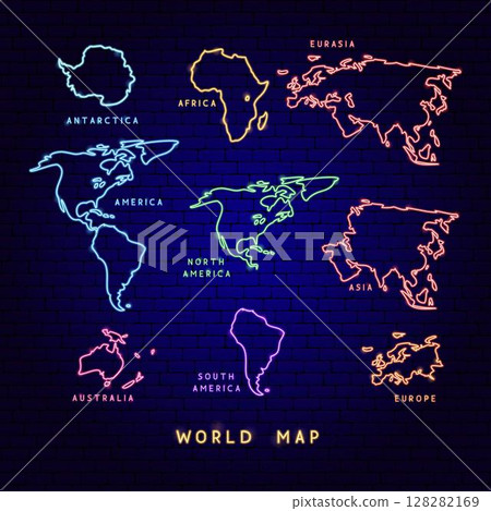 Neon Continents World Map 128282169