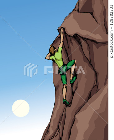 Climber climbs on a rock. Vector drawing Climber climbs on a rock. Vector drawing 128282233