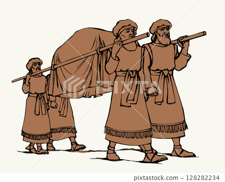 Vector drawing. Priests with an ark Vector drawing. Priests with an ark 128282234