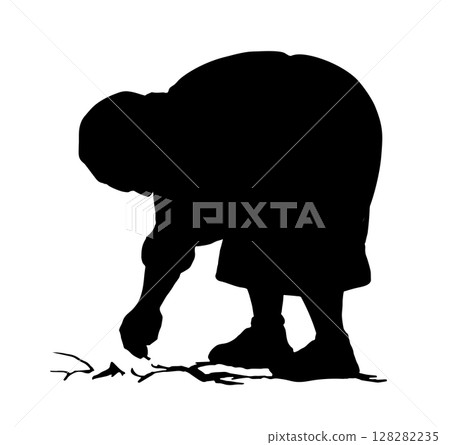 Vector drawing. Old woman in the field Vector drawing. Old woman in the field 128282235