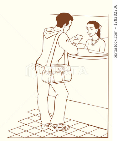 Vector illustration. Dialogue between the customer and cashier 128282236