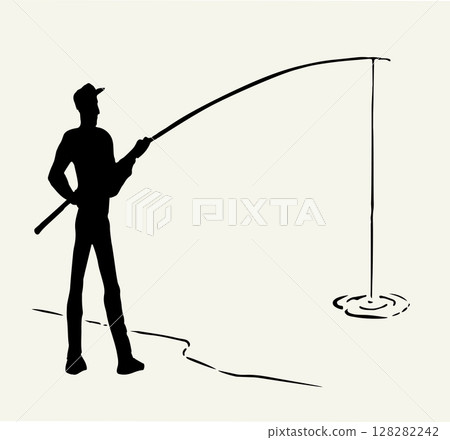 Vector drawing. Man catching fish 128282242