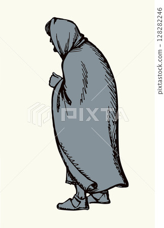 Vector drawing. Ancient man. Side view 128282246