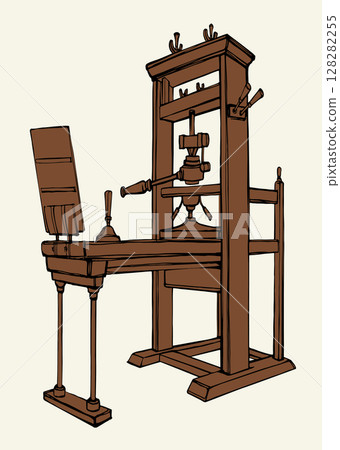 Vector drawing. Vintage printing press 128282255