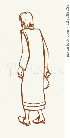 Vector drawing. Man with a bag 128282259