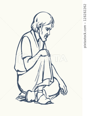Vector illustration. A man is sitting on the ground 128282262