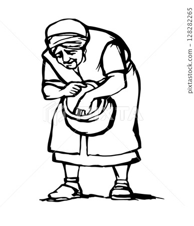 Vector illustration. People collecting manna in the desert. 128282265