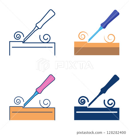 Wood chisel flat and line icon set Wood chisel flat and line icon set 128282400