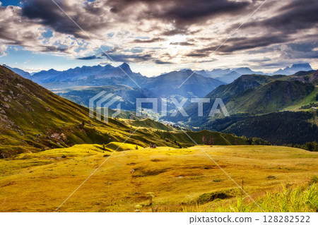National Park Dolomites (Dolomiti), Pordoi pass. Province Belluno, Veneto, Tyrol, Italy alps, Europe. 128282522