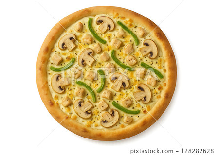 Chicken, Mushroom, and Green Pepper Pizza 128282628