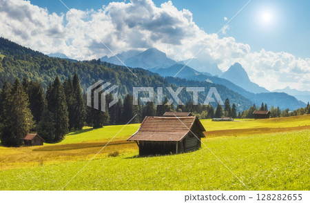 beautiful alpine valley 128282655