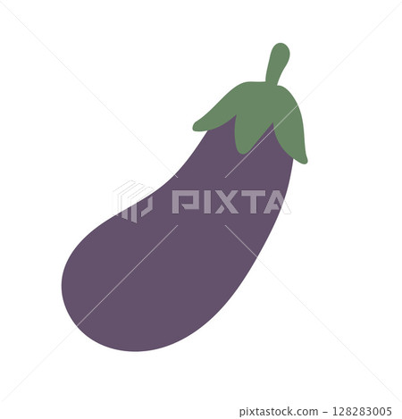 Minimalist purple eggplant with leafy top, perfect for vegetarian recipe graphics, garden visuals, or plant-based lifestyle content 128283005