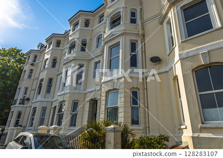 Victorian Cream Townhouse Facade in Folkestone, Kent Victorian Cream Townhouse Facade in Folkestone, Kent 128283107
