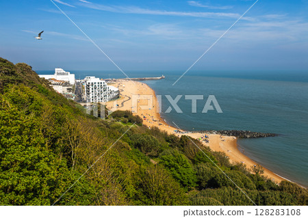 Sunny Folkestone Beach and Seafront Apartments Viewed from The Leas Cliff, Kent, UK 128283108