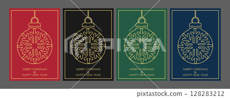 Christmas and New Year. Greeting template with Christmas balls for postcards, banners and leaflets. A set of color options 128283212