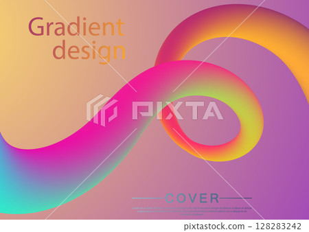 The gradient line. Liquid art of colorful shapes.   Modern colorful design of graceful shapes. Dynamic color flow. A design element 128283242