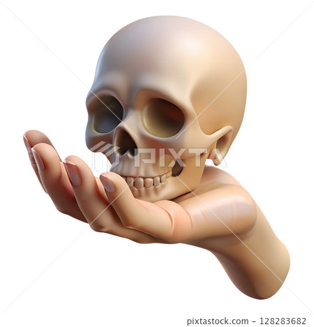 3d cartoon human skull held in hand isolated on transparent background, anatomy education concept 3d cartoon human skull held in hand isolated on transparent background, anatomy education concept 128283682
