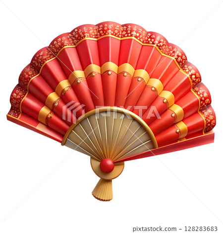 3d elegant red folding fan with gold accents, asian-inspired design, isolated on transparent background, traditional accessory, decorative fan 128283683