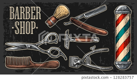 Set tool for BarberShop with logotype Set tool for BarberShop with logotype 128283757