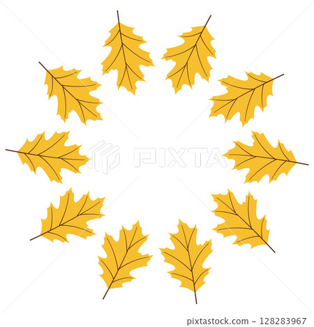 Cozy autumn flat vector frame with yellow leaves. Hand drawn illustration for banners, social media, cards Cozy autumn flat vector frame with yellow leaves. Hand drawn illustration for banners, social media, cards 128283967