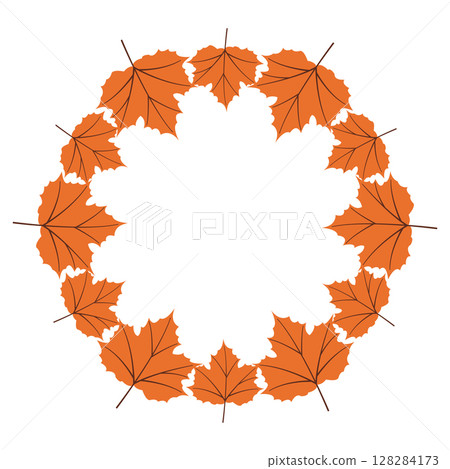 Fall season flat frame with big and small orange leaves in modern vector style. Hand drawn set for banners, cards, social media 128284173