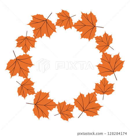 Autumn nature flat vector frame with big and small orange leaves for seasonal projects. Hand drawn illustration for banners, cards, social media 128284174