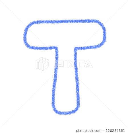 字母T 手寫字母 可愛 素材 藍色 插畫 素材 圖示 蠟筆風格 128284861