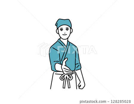 Male bar attendant shaking hands 128285028