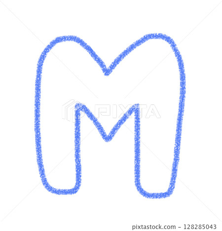 字母M 手寫字母 可愛 素材 藍色 插畫 素材 圖示 蠟筆風格 128285043