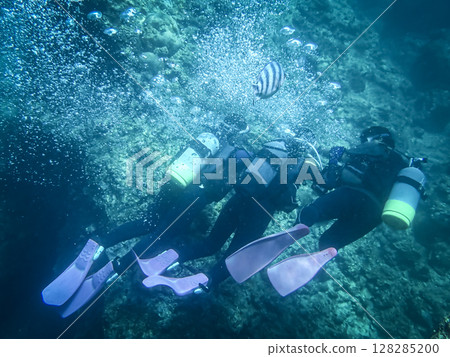 People who enjoy scuba diving in Okinawa 128285200