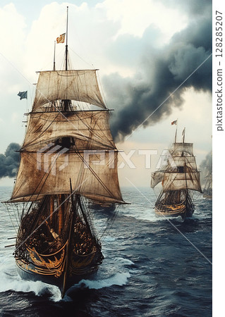 Battle between USS Constellation and LInsurgente off the coast in February 1799 128285207