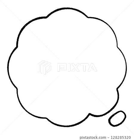 Simple hand-drawn line drawing, perfect circle speech bubble, thinking, mokumoku, tail right, monochrome 128285320