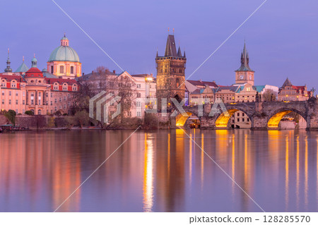 Charles Bridge at Sunset in Prague, Czech Republic Charles Bridge at Sunset in Prague, Czech Republic 128285570