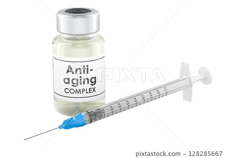 Anti-aging complex vial and syringe, beauty injection. 3D rendering 128285667
