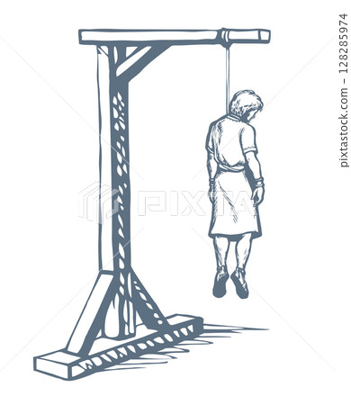 Vector drawing. Wooden gallows with loop Vector drawing. Wooden gallows with loop 128285974